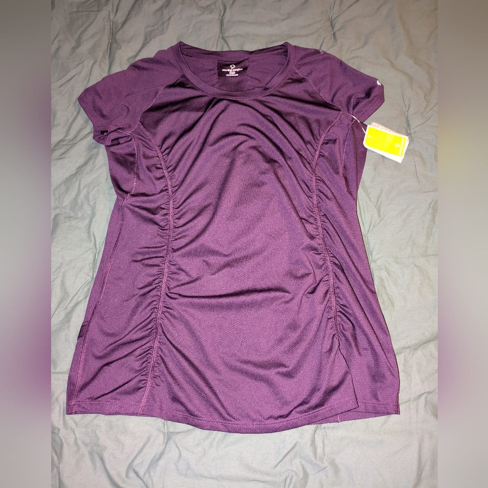 Moving Comfort Purple Ruched Cap Sleeve T-Shirt